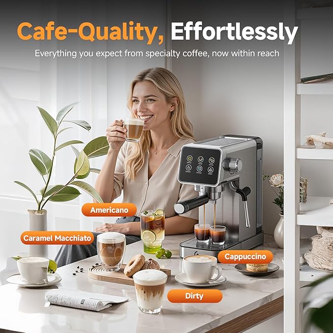 20 Bar Espresso Coffee Machine with LED Touch Screen Espresso Maker with Self-Cleaning Function &amp Milk Frother Compact Cappuccino &amp Latte Maker for Home and Office