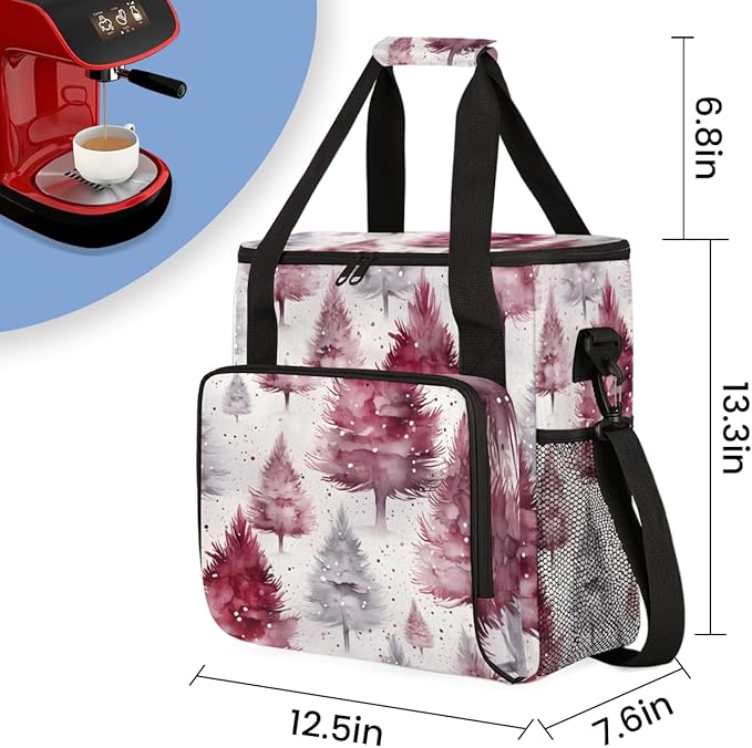 Christmas Tree Coffee Maker Carrying Bag Graffiti Tree Travel Storage Bag Compatible with K-Mini or K-Mini Plus Single Serve Coffee Brewer Carrying Case with Multiple Pockets &amp Shoulder Strap