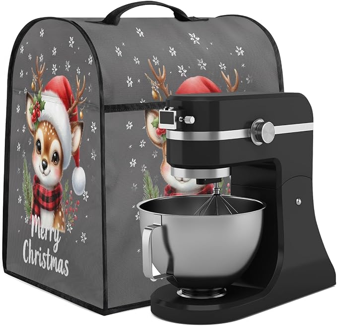cfpolar Kitchen Aid Mixer Cover Compatible with 6-8 Quarts Elk Holly Christmas Hat Stand Mixer Cover Kitchen Aid Mixers Accessories Appliance Organizer Bag Dust Covers with Zipper Pocket