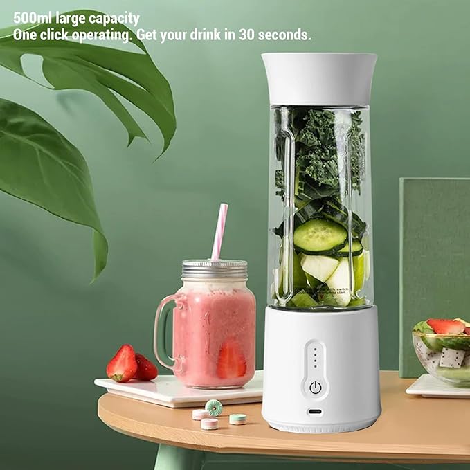 Yoidesu Small Electric Blender 6 Blades 500ml Portable Smoothie Maker Cup with Battery Indicator Light for Travel Outdoor and Camping