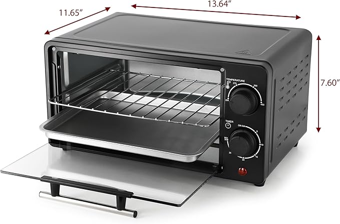 MegaChef 9.5 Quart Electric Counter Top 2 Slice Toaster Oven with Built in Timer Bake Broil Toast (Black)