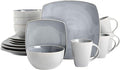 Gibson Elite Soho Lounge Square Reactive Glaze Stoneware Dinnerware Set Service for 4 (16pc) Light Gray