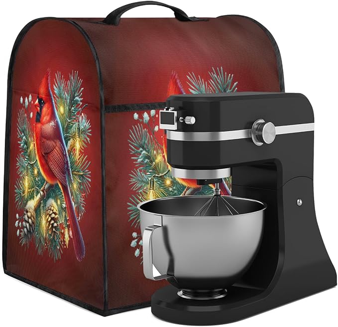 cfpolar Kitchen Aid Mixer Cover Compatible with 6-8 Quarts Cardinal Holly Christmas Stand Mixer Cover Kitchen Aid Mixers Accessories Appliance Organizer Bag Dust Covers with Zipper Pocket