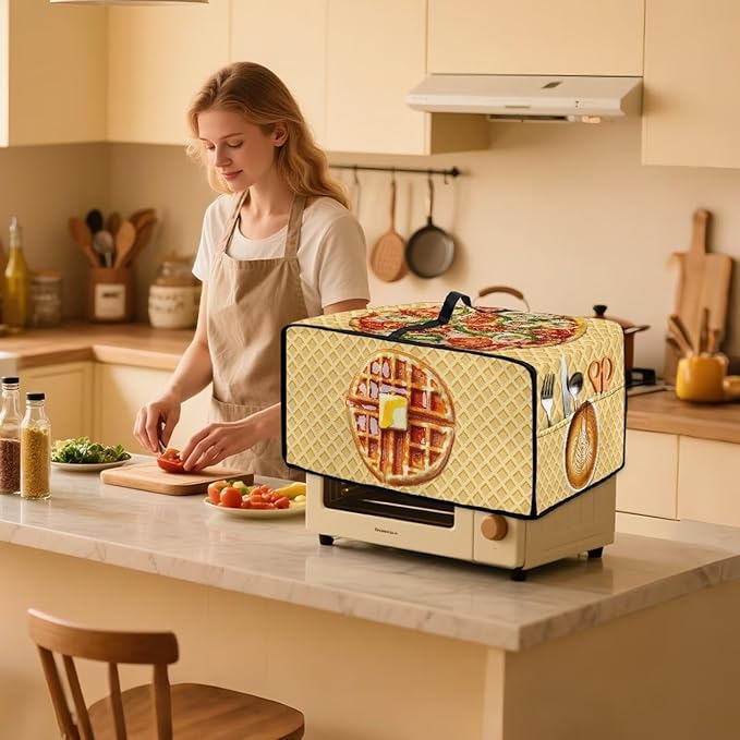 Doojoayie Waffle Toaster Cover 4 Slice Small Appliance Dust Protector Bread Making Machine Cover Compatible with Toaster/Kitchen Appliance 18.5x14.5x 9