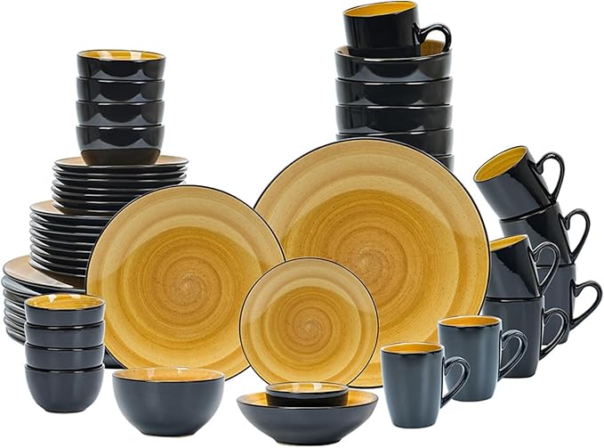 Stoneware Sonoma 56pc Dinnerware Set Black + Speckled Spin Wash Yellow