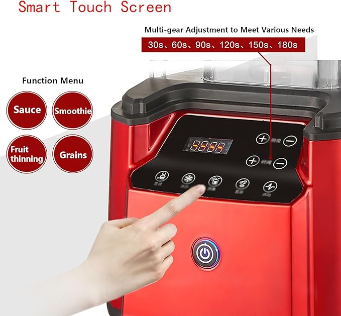 2200W Soundproof Cover Blender 2.2L Smoothies Blender Fruit Juice Smoothie Maker with Smart Touch Screen Removable Sound Insulation Cover for Restaurants Hotels Homes Parties