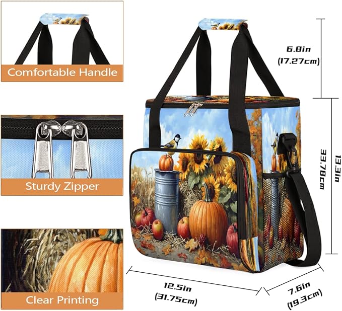 Sunflower Pumpkin Bird Apple Coffee Maker Carring Bag Travel Carrying Storage Tote Bag Compatible with Keurig K-Mini or K-Mini Plus Portable Single Serve Coffee Brewer Case with Pockets