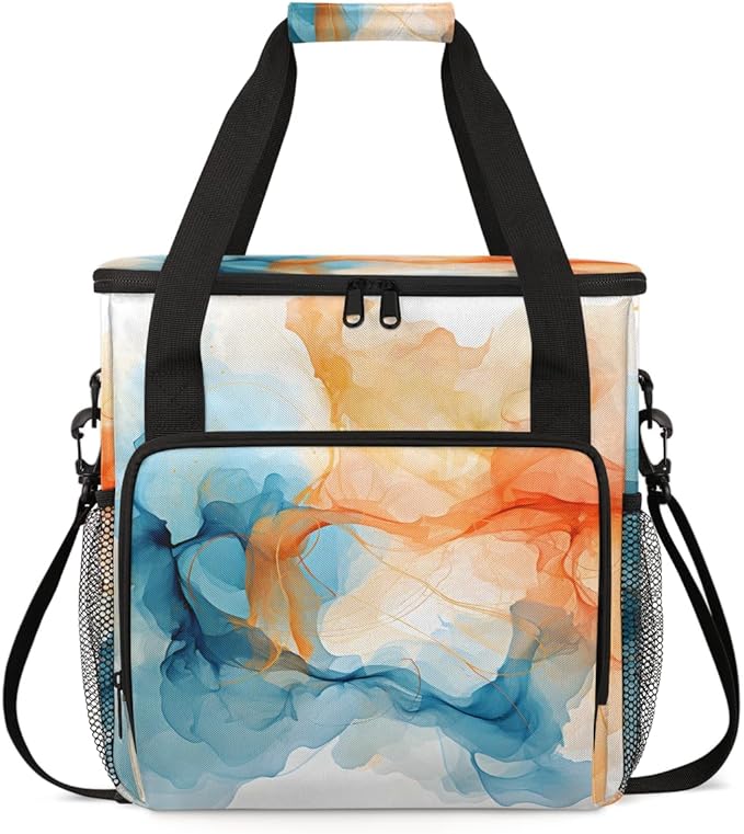 Tie Dyeing Coffee Maker Carrying Bag Orange Blue Travel Storage Bag Compatible with K-Mini or K-Mini Plus Single Serve Coffee Brewer Carrying Case with Multiple Pockets &amp Shoulder Strap