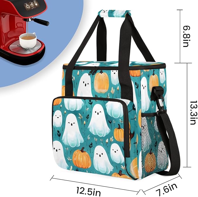 Mystical Halloween Ghosts Coffee Maker Carrying Bag Travel Storage Bag Compatible with K-Mini or K-Mini Plus Single Serve Coffee Brewer Carrying Case with Multiple Pockets &amp Shoulder Strap
