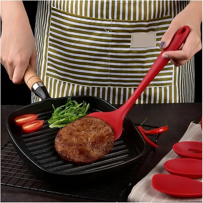 Silicone Heat Resistant Non Stick Kitchen Spatula Spoon Cooking Baking Tools Kitchen Utensils Gadgets Tool Set(Red 5pcs)