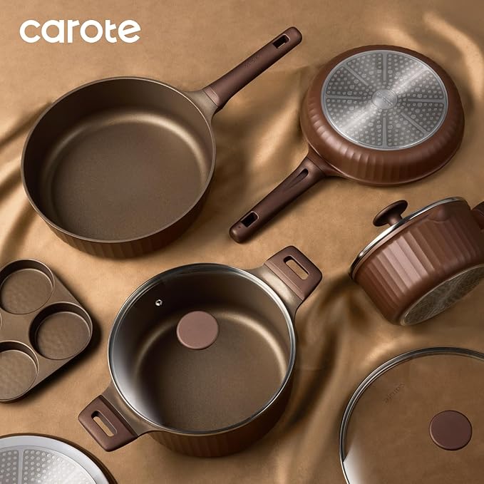 CAROTE Pots and Pans Set Non Stick Cookware Sets Nonstick 21 pcs Kitchen Pot &amp Pan Induction cookwasre Compatible with Crepe Frying Pan PFOA/PFOSFree