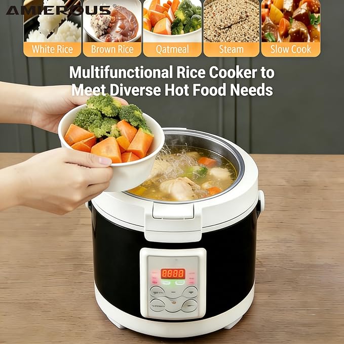 12V/24V/110V Rice Cooker 3L Portable Travel Multi-function For Car/Truck/Home Small Rice Stove with Steam Tray Cooking Heating and Keeping Warm Function Dark Blue (30AB)