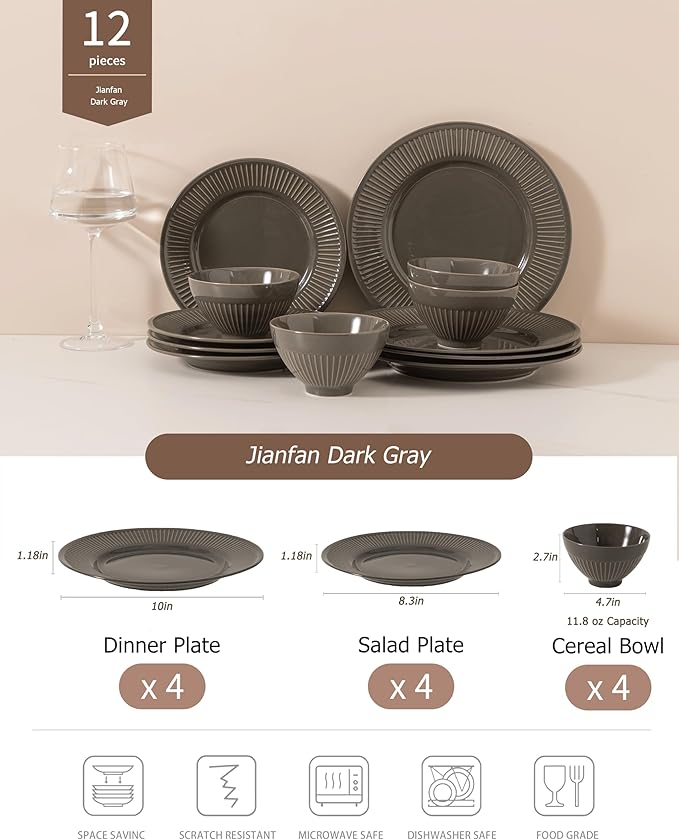 Dinnerware sets plates and bowls sets modern platesCeramic Dinnerware Sets12 Pieces Porcelain Lightweight PlatesScratch Resistant Dish Set (style - 14 4 - Set (12pcs))