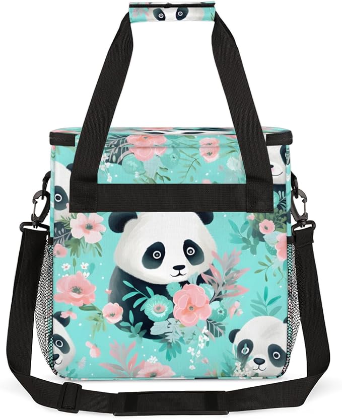 Panda Coffee Maker Carrying Bag Pink Flower Panda Travel Storage Bag Compatible with K-Mini or K-Mini Plus Single Serve Coffee Brewer Carrying Case with Multiple Pockets &amp Shoulder Strap