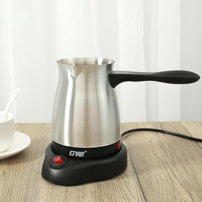 Turkish Coffee Maker 600ml Stainless Steel Electric Turkish Coffee Machine 5 to 6 Cups Capacity Turkish Coffee Machine with Ergonomic Handle Enduring 110V Turkish Coffee Maker for Home Travel