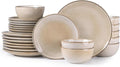 GBHOME Ceramic Dinnerware Sets for 8 24 Pieces Stoneware Plates and Bowls Sets Reactive Glaze Dishes -Scratch Resistant Dishwasher&ampMicrowave Safe-Cappuccino