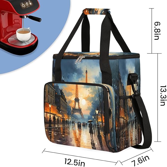 Paris Eiffel Tower Sunset Coffee Maker Travel Bag for K-Mini or K-Mini Plus Single Serve Coffee Brewer Portable Storage Tote Case for Tarvel