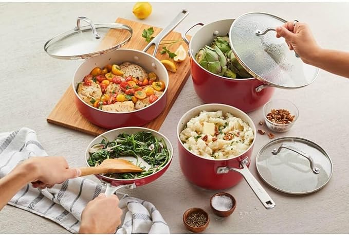 KitchenAid 84845 10-Pc. Hard Anodized Nonstick Ceramic Cookware Set - Empire Red