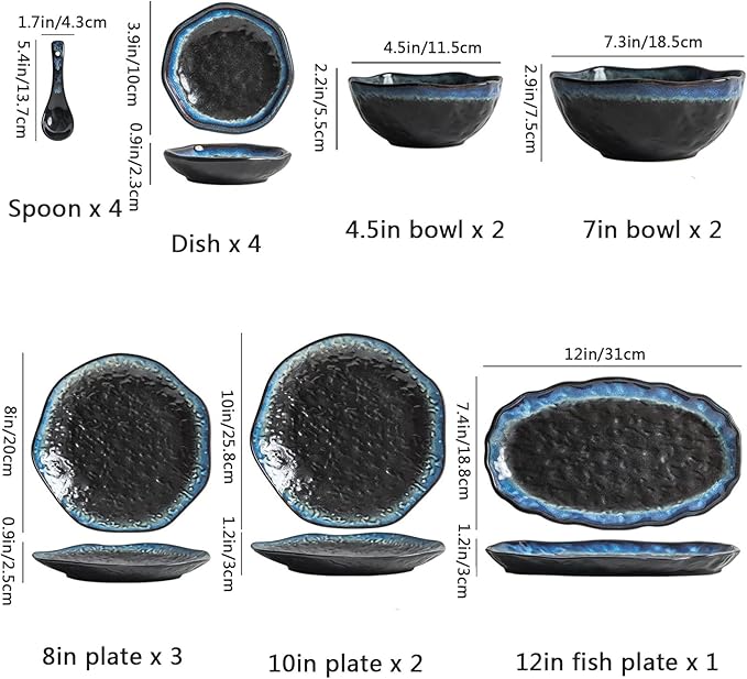 Table Service Crockery SetStoneware Dinnerware Sets - 18 Pcs Dish Set Tableware Combination Set Service for 4 Serveware Set Ceramic Dinner Plates Salad Plat