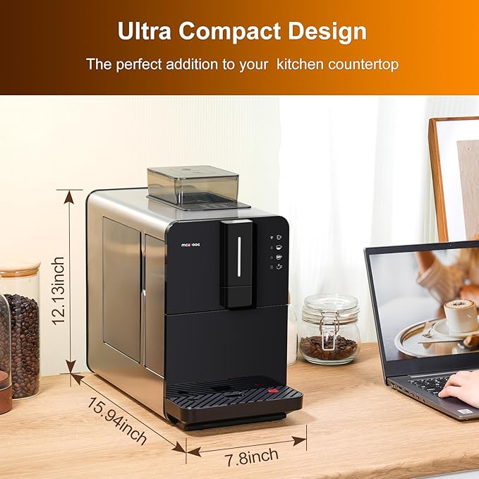 Mcilpoog Super Automatic Espresso Coffee MachineBean To Cup Fully Automatic Espresso Machine with GrinderEasy To Use Wifi Touch Screen Coffee Maker.19 Bar Barista Pump(Hi series 01)