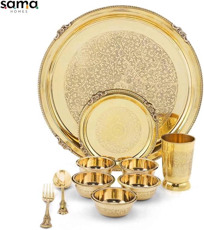 Pure Brass Etched Dinner Set of 10 Pieces