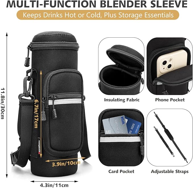 Portable Blender with Insulated Carrying Case &amp Recipe Book for Shakes and Smoothies 24 OZ Personal Juicer Electric Protein Shaker Bottle Mini Small Blender Cup with USB-C Rechargeable Travel L