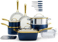 Gotham Steel 20pcs Pots and Pans Set Non Stick Ceramic Cookware Set with Deep Frying Pan Set &amp 6pc Knife Set Improved Ti-Cerama Coating Made without PFOA PFOS Lasts 2x Longer Oven &amp Dishwash