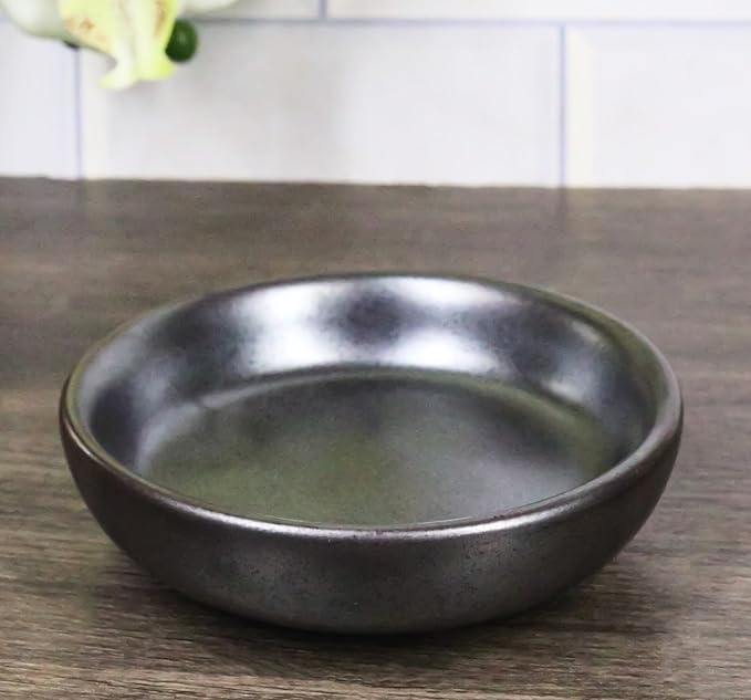 Ebros Gift Iron Black Clay Underglaze Technique Tetsu Kesho Porcelain Collection Dinnerware Serveware Kitchen Set Asian Japanese Restaurant Supply (Pack Of 6 Round Condiment Sauce Dishes 1.5oz)