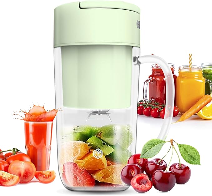 Portable Blender 10 oz Mini Personal Blender for Smoothies Fruits and Veggies with Rechargeable USB Easy to Clean suitable for Traveling or Camping(Green)