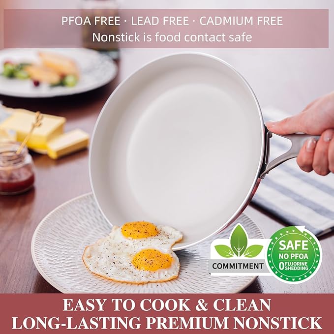 Kitchen Pots and Pans Set Non Stick 11 Pcs Ceramic Cookware Set with Stay-Cool Handle Pot and Pan Set NonToxic PFOA/PFAS Free Dishwasher/Oven Safe Evenly Heats Enamel Exterior - Coral Red