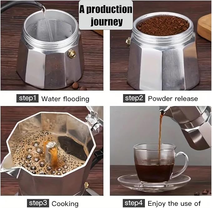 Octagonal Aluminum Metal Mocha – Espresso Single-Valve Extraction Coffee MakerCompatible for Outdoor Household &amp Office Use