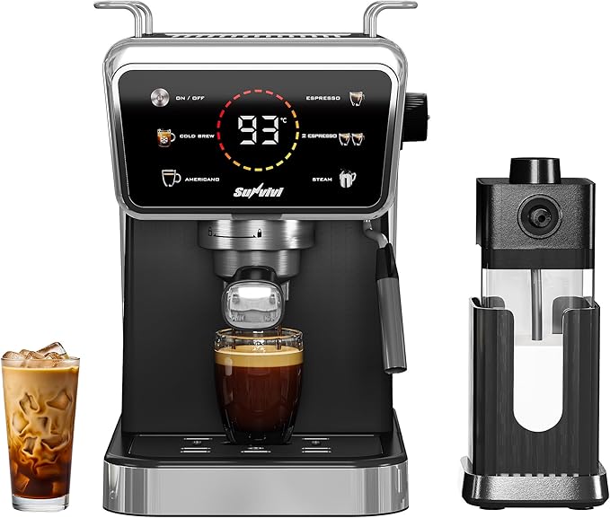 SUNVIVI 20 Bar Espresso Machine for Home and Office 3-in-1 Iced Coffee Maker with Milk Frother Espresso Shot &amp Iced Coffee LED Touchscreen 52OZ Removable Water Tank Professional Coffee Brewin