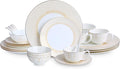 24 Piece White Porcelain Dinnerware Set for 4 Sunburst Design Plates and Bowls Sets with Gold RimHighly Chip and Crack Resistant | Dishwasher Safe Dishes Set