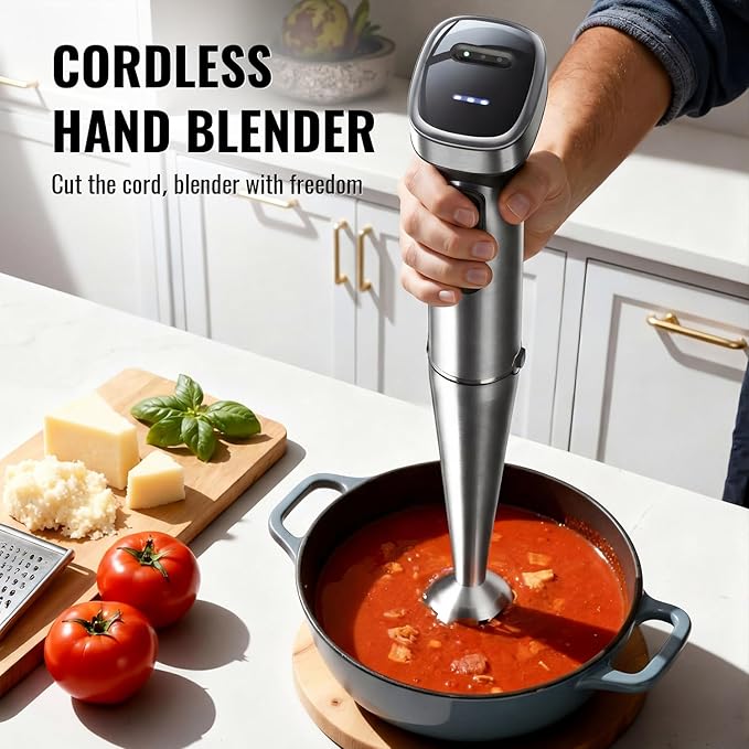 Cordless Immersion Blender with Rchargeable Battery Portable Hand Blenders with Adjustable Speed Hand Held Stick Mixer for Effortless Blending Shakes Smoothies Soups Puree or Baby Food