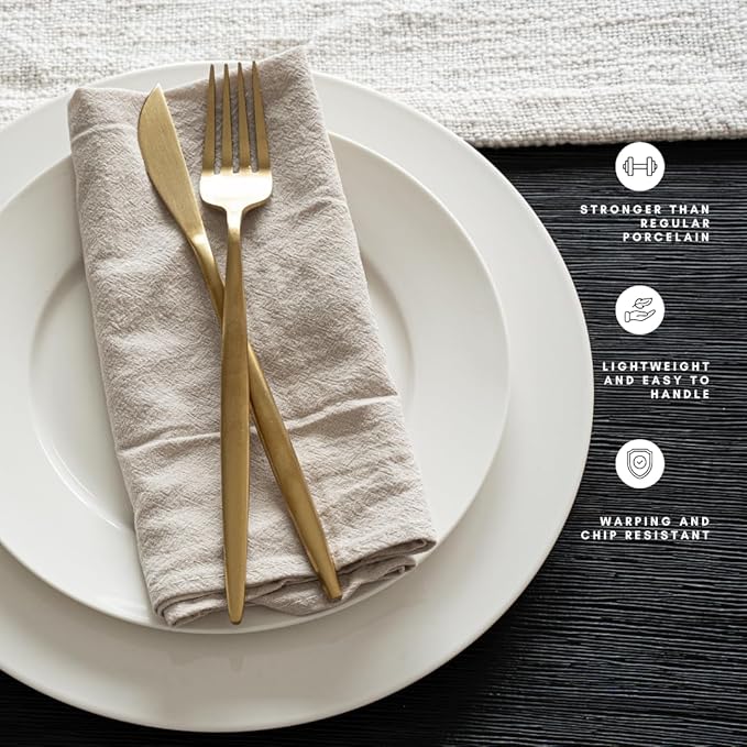 New Bone China 12 Piece Dinnerware Set Santorini Collection (Pure) White Daily Use China Tableware Service for 4