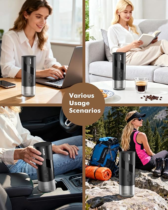 Portable Electric Espresso Machine &amp Manual Coffee Grinder &amp Electric Milk Frother All in 1 Mini Travel Coffee Maker Set for Camping Car RV Hiking Office Home Ground Coffee &amp NS Caps