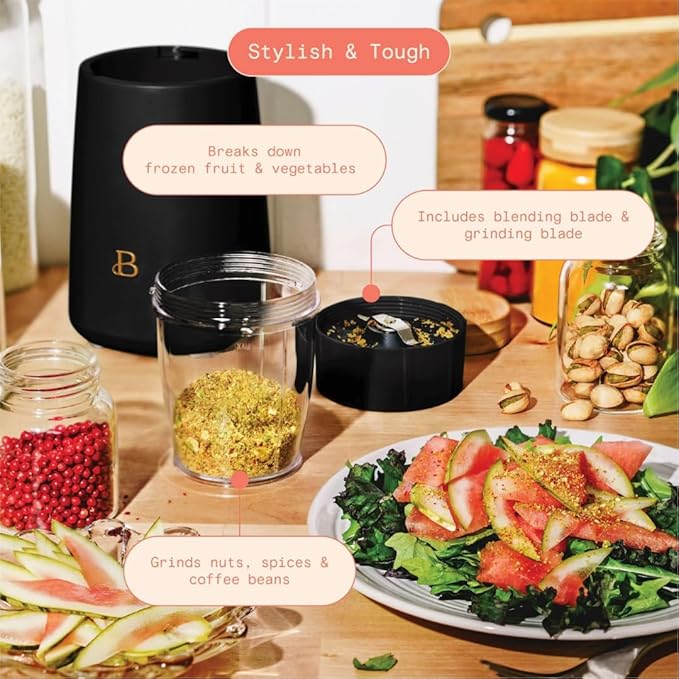 Personal Blender 12-Piece Set 240W Motor Emulsifying Stainless Steel Blade System 16oz Travel Cup with Straw BPA-Free Dishwasher Safe Jars (Black Sesame)