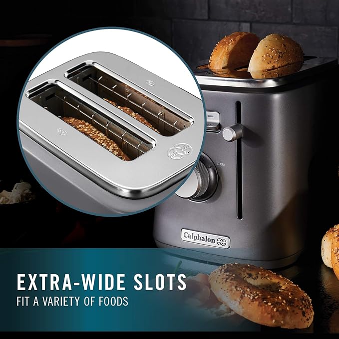Calphalon 2-Slice Toaster Precision Control with 6 Shade Settings and Extra Wide Slots Stainless Steel