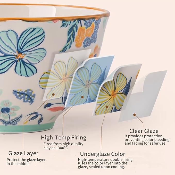12-Piece Floral Pattern Ceramic Dinnerware Set (Service for 4) - High-Temp Fired Microwave &amp Dishwasher Safe Scratch-Resistant Kitchen Dining Plates Bowls Set