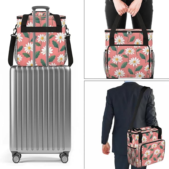 Foral Daisy Printed Coffee Maker Carrying Bag for Keurig K-Mini or K-Mini Plus Storage Portable Coffee Maker Travel Bag