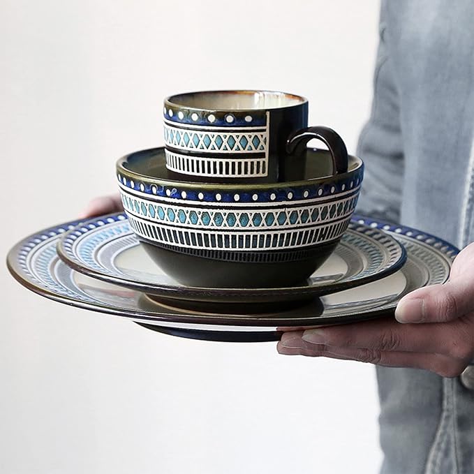 Porcelain Dinnerware Sets 4 Piece Stoneware Dinnerware Set Ceramic Plates and Bowls Sets Dishes Dinner Set with Dinner Plate Dessert Plate Salad Bowl and Mug Se
