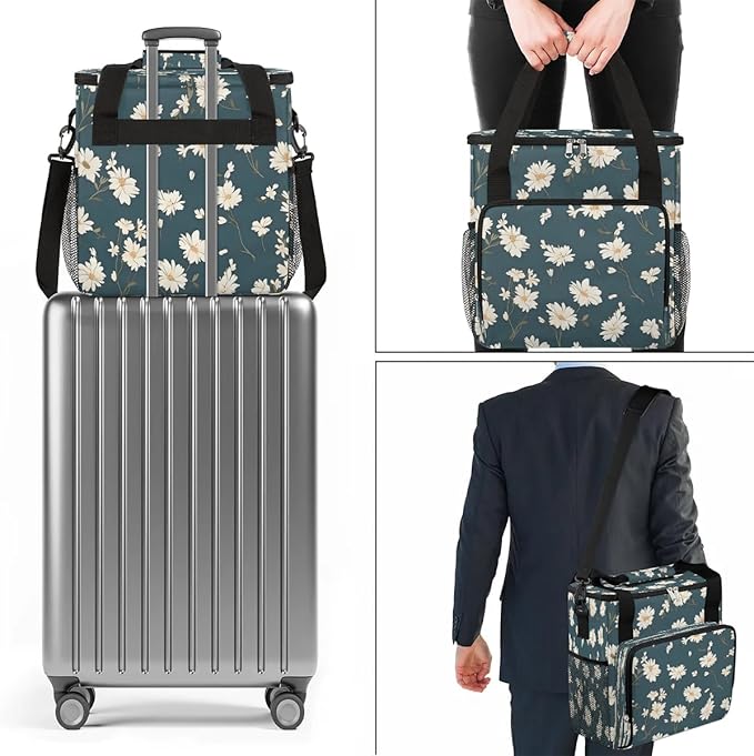 Floral Daisy Printed Coffee Maker Travel Bag for K-Mini or K-Mini Plus Single Serve Coffee Brewer Portable Storage Tote Case for Tarvel