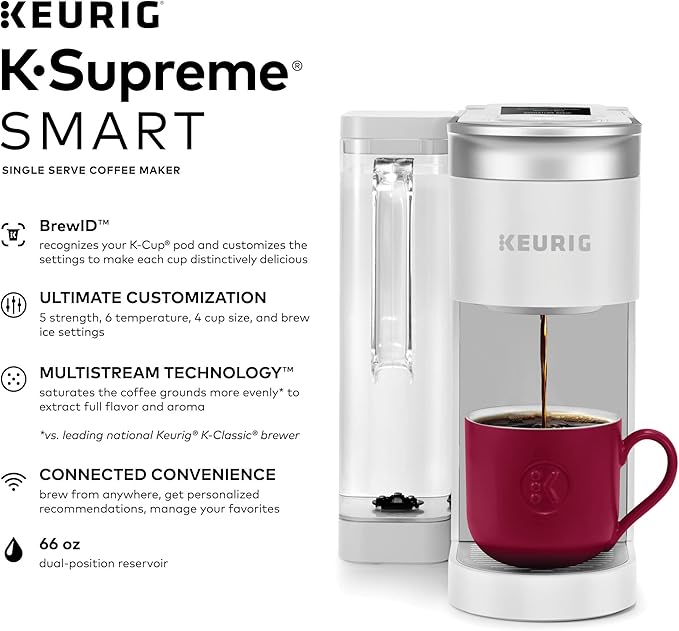 Keurig K-Supreme SMART Single Serve Coffee Maker With WiFi Compatibility 4 Brew Sizes &amp 3-Month Brewer Maintenance Kit Includes Descaling Solution Water Filter Cartridges &amp Rinse Pods 7 Cou