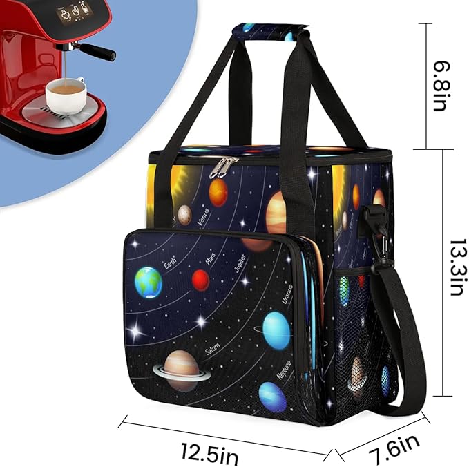 Planet Solar System Universe Coffee Maker Carring Bag Travel Carrying Storage Tote Bag Compatible Plus Portable Single Serve Coffee Brewer Case with Pockets for K-cup Pods