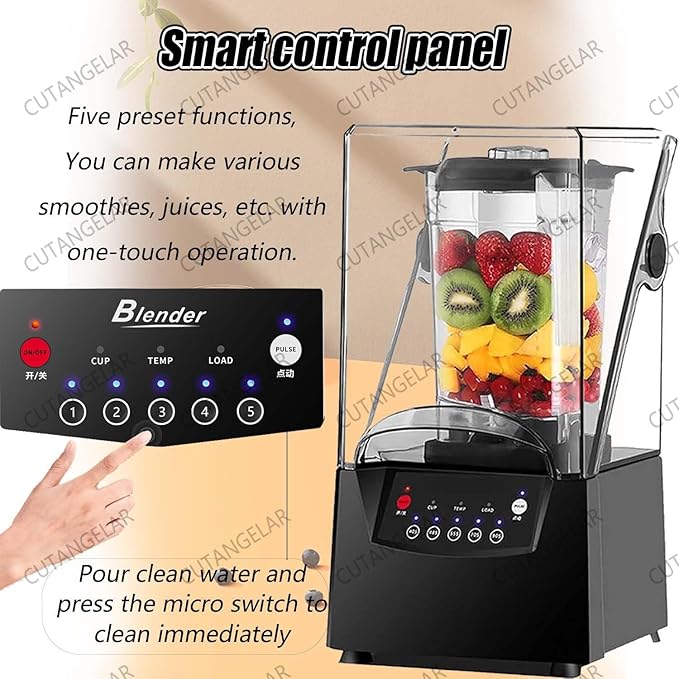 Commercial Blender 2200W with Soundproof Cover - 2L Large Capacity Quiet Professional Blender 5 Preset Speeds 17000 RPM Ice Crushing for Crushing Smoothies and Milkshakes