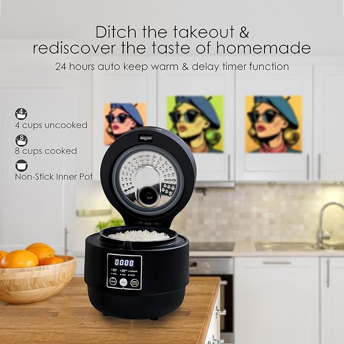 MAGiC COM Rice Cooker 4 Cup Uncooked (8 Cup Cooked) Small Digital Multi-Cooker with Steamer 24H Delay Timer Automatic Keep Warm Non-Stick Pot Perfect for Dorm Travel Single Serve (Black)