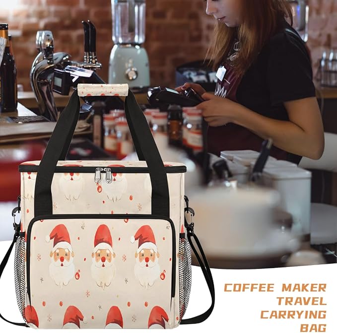 Christmas (684) Coffee Maker Carring Bag Travel Carrying Storage Tote Bag Compatible with Keurig K-Mini or K-Mini Plus Portable Single Serve Coffee Brewer Case with Pockets for K-cup Pods
