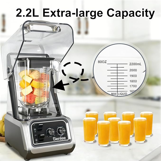Commercial Blender for Smoothies 2200W With Quiet Shield80oz BPA-Free Pitcher for ShakesSelf-Cleaning &amp Ice Crush Pro6-leaf Stainless Steel BladeSmoothie &amp Shake Maker for Restaurants Kit