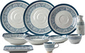 Stylish Dinner PlatesPorcelain Dinnerware Sets 28 Pieces Ceramics Dinner Combination Set | Hand Painted Blue and White Lines Cereals Bowls and Steak Plates Sets