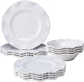 Cream 12pcs Beaded 100% Melamine Dinnerware Set Elegant Scalloped Edge Durable &amp Shatterproof Outdoor Dining SetUnbreakable Plates &amp Bowls Set for Indoor/Outdoor Use Dishwasher Safe